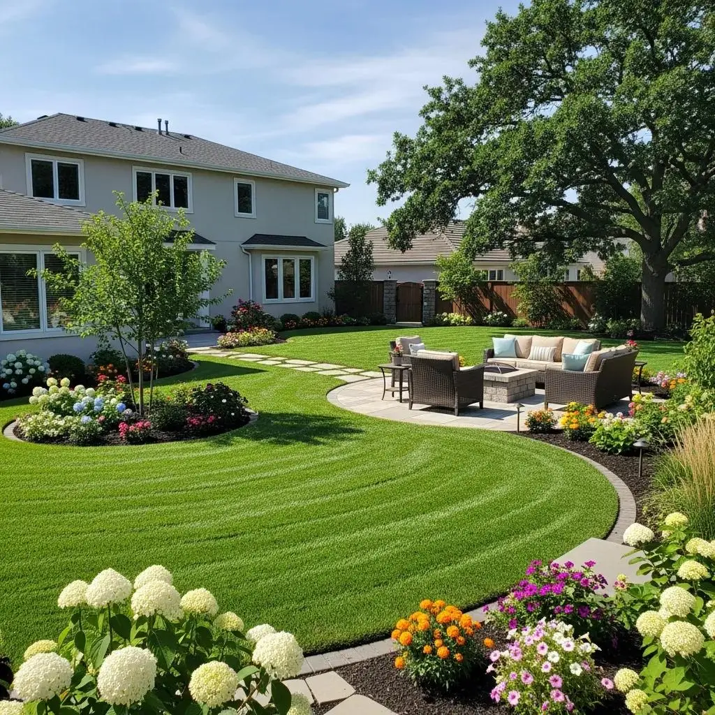 Finished residential yard with smooth contours and proper drainage