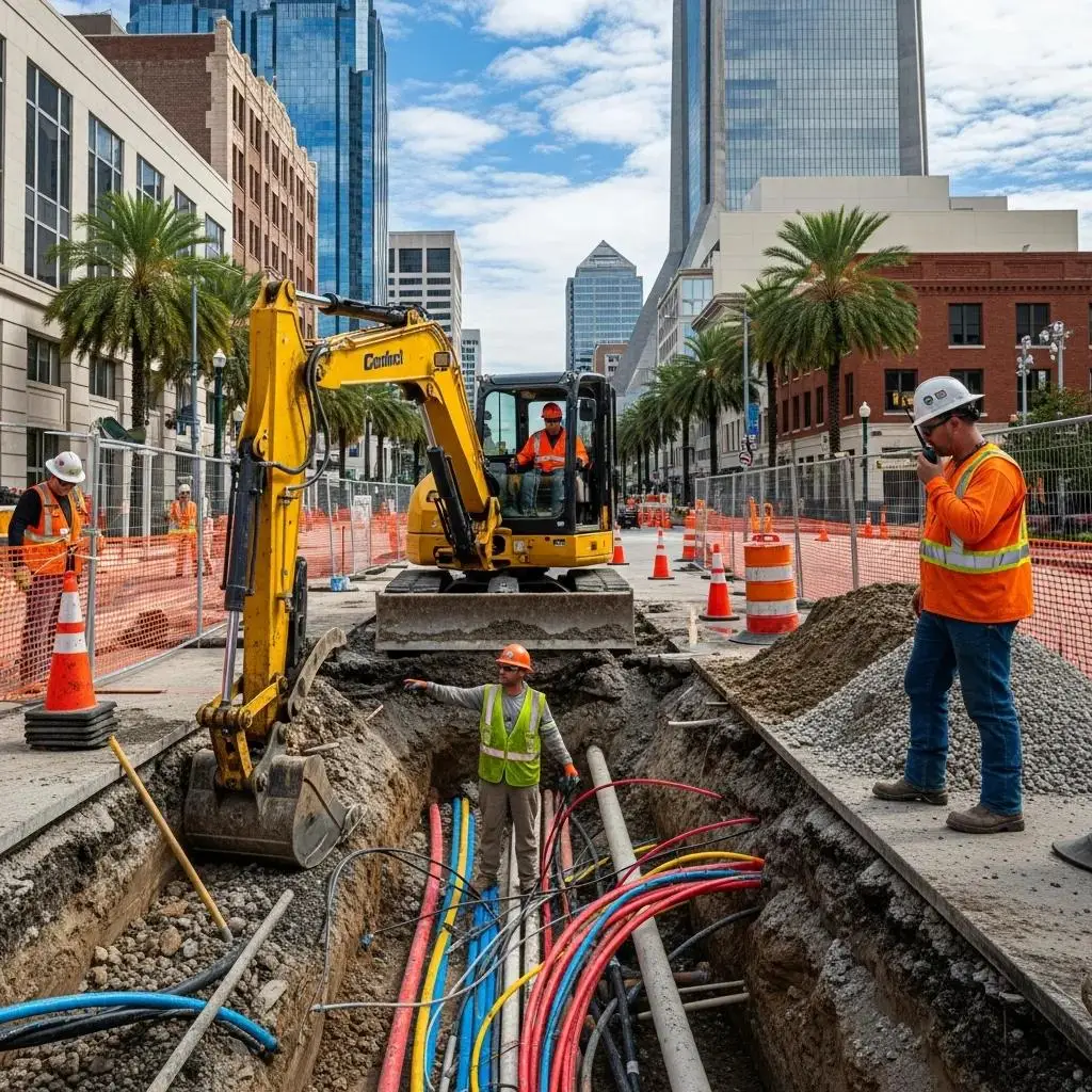Excavation crew working on underground utilities in Jacksonville, FL
