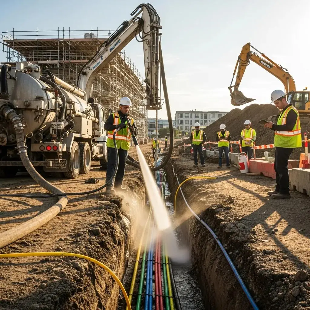 Hydro excavation being used to safely expose underground utilities