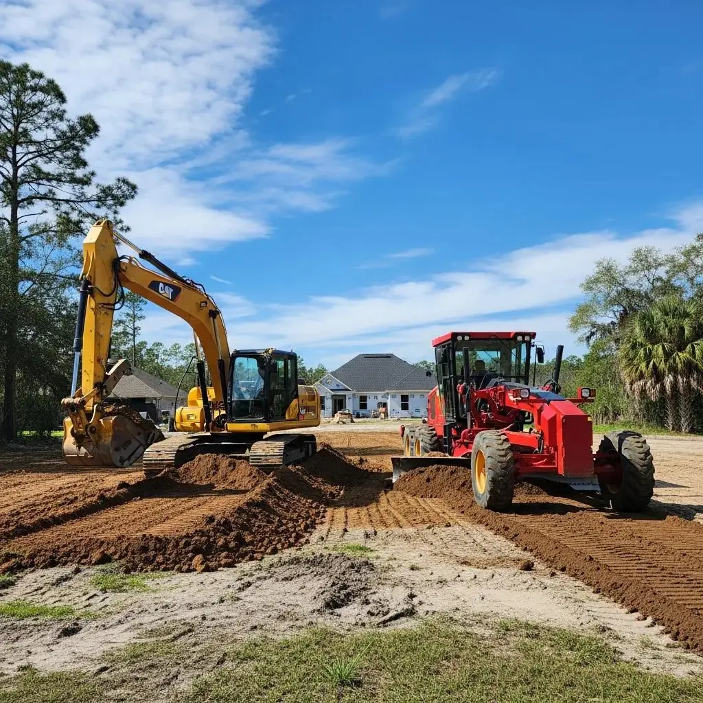 Professional yard grading service with heavy machinery in Jacksonville, FL