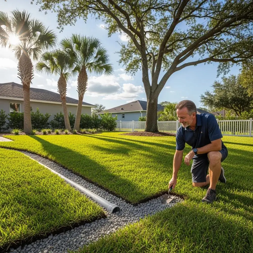 Yard drainage solutions in Jacksonville, showcasing a well-maintained yard with effective drainage systems