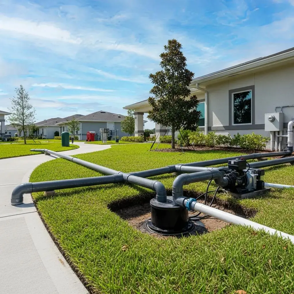 Commercial drainage system installation in Daytona Beach showcasing effective water management solutions